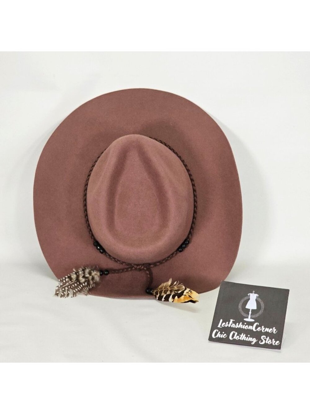 NWOT Brooklyn Hat Co.Deep Dusty Rose Felt Boho Fedora Feathers Leather Sz M 1622